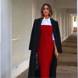 Zara red trench midi strapless dress